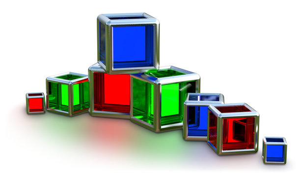 glass cubes in a metal frame