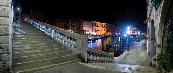 Venice, Rialto Bridge stairs at night, Italy