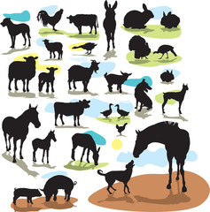 set vector farm animals silhouettes