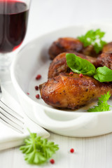 Chicken with fresh herbs and pink peppercorns