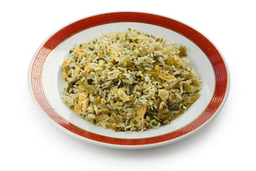 green fried rice on white background