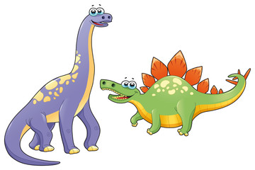 Couple of funny dinosaurs. Vector isolated characters.