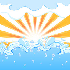 Fototapeta na wymiar Vector. sun with the waves and water drops