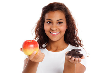 entscheiden zwischen apfel und schokolade