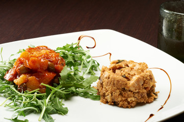 caponata e timballo di pesce spada