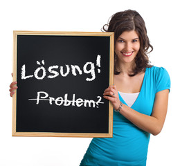 Frau mit Kreidetafel Lösung-Problem