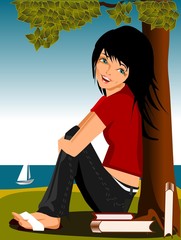 ilustracja uczennicy z książkami © bruniewska