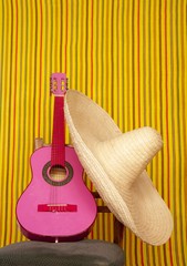charro mexican hat pink guitar