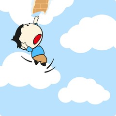 Small boy falling down from the wall