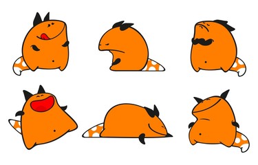 Set of images of a small orange monster