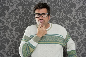 nerd pensive silly man retro wallpaper glasses tacky