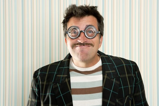 nerd silly crazy myopic glasses man funny gesture