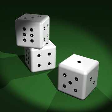 Tre dadi sul tavolo verde - Three dice on the game table