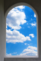 Window frame with sky