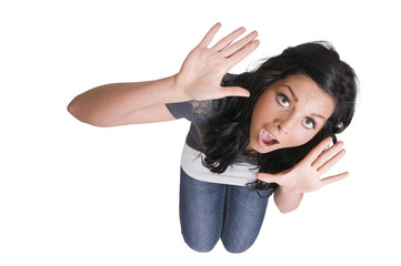 frightened girl from above