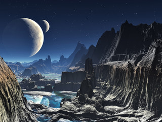 Fototapeta premium Moonlit Alien Valley Canyon
