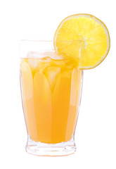Glass of Orange Juice on Ice with Orange Slice on Rim