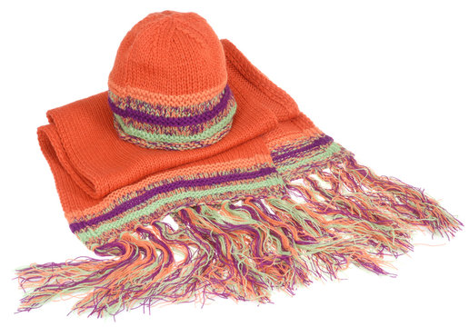 Winter Kit. Hat And Scarf Isolated On White