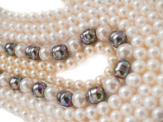 pearls necklaces jewelry, isolated over white background