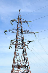 Power line on blue sky background