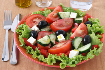 Greek salad with oil and water