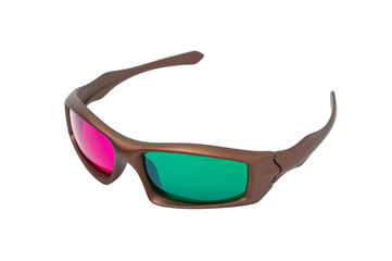 Anaglyphic magenta and green 3D glasses