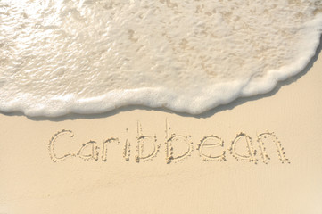 Caribbean Written in Sand on Beach
