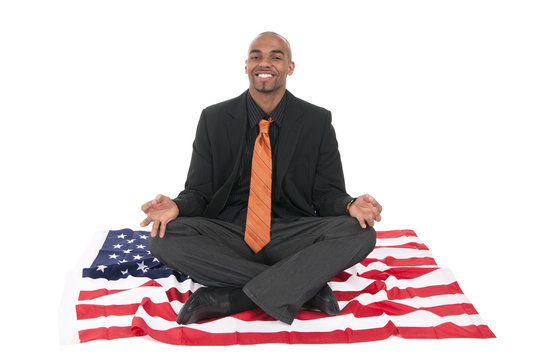businessman on a US flag