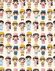 cartoon people work seamless pattern