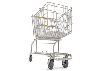 Shopping Cart. Trolley with orange seat and handle. Front view.