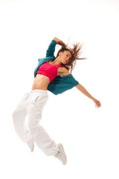 New pretty modern slim hip-hop style woman dancer dancing