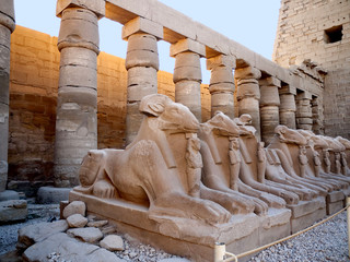 Des sphinx à tête de bélier au complexe du temple de Karnak en Égypte