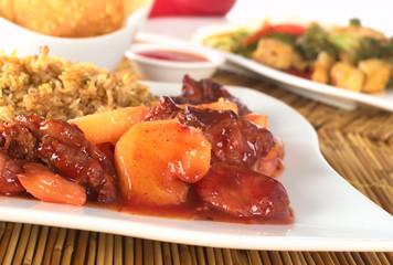 Chinese sweet and sour with pineapple and chicken pieces