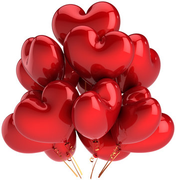 Heart shaped birthday balloons colorful red. Decoration of Love