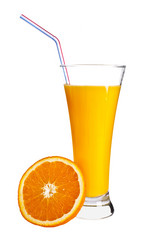 Orange juice and slices of orange isolated on white