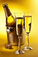 Champagne bottle and glasses