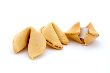 Three fortune cookies over white