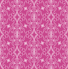 Seamless floral pattern, white on pink