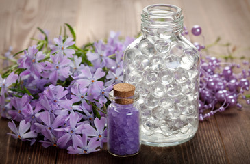 Aromatherapy and Spa - bath salt and flowers