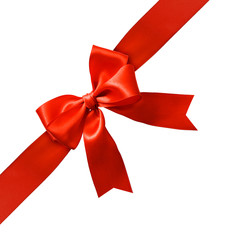Big red holiday bow on white background
