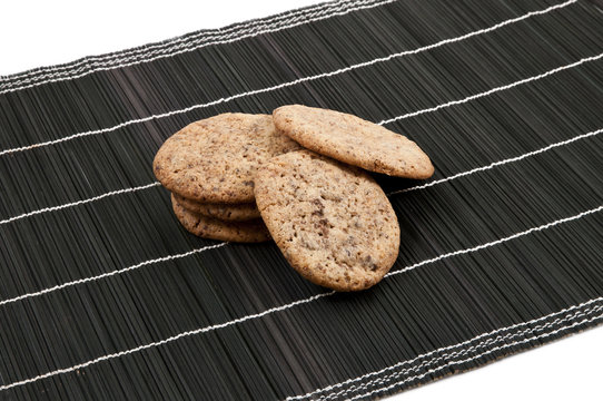 Some cookies on a black backhander