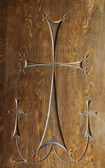 Wood carving of three crosses