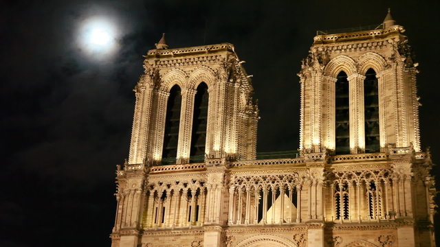 Notre Dame Cathedral, behind night sky