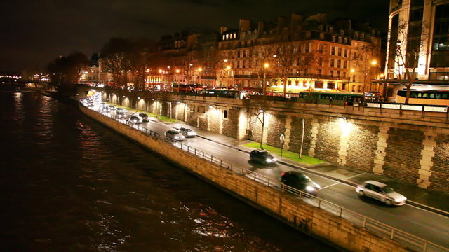 cars go on highway Voie Georges Pompidou bank of River Seine