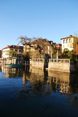 Houses on Orta lake, Orta St. Giulio village, Piedmont, Italy