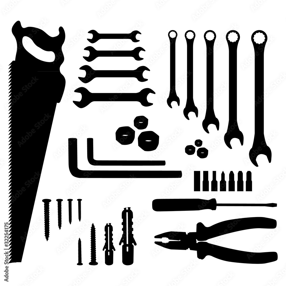 Wall mural spanner imbus saw pliers - silhouette illustration