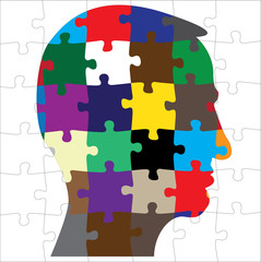 colored head silhouette from puzzle - illustration