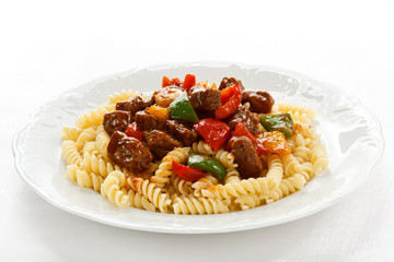 Pasta with meat and vegetables