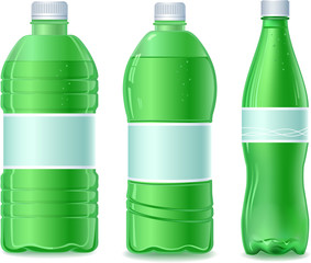 Green Plastic water bottle. Isolated. Empty label.