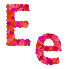 Flower alphabet of red roses, characters E-e